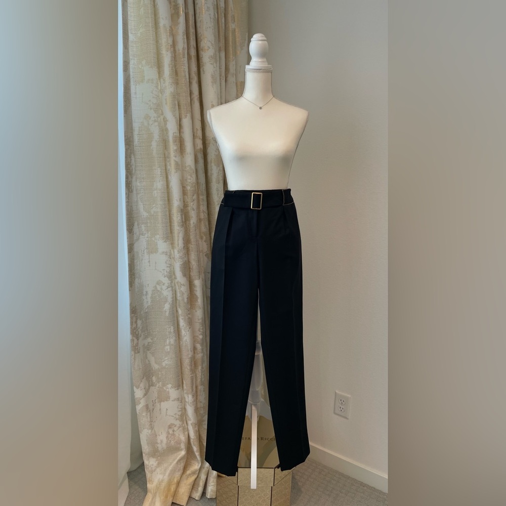 NWOT CHANEL CC BLACK/GOLD DRESS PANTS, WOOL/SILK HIGH RISE, 40, 8